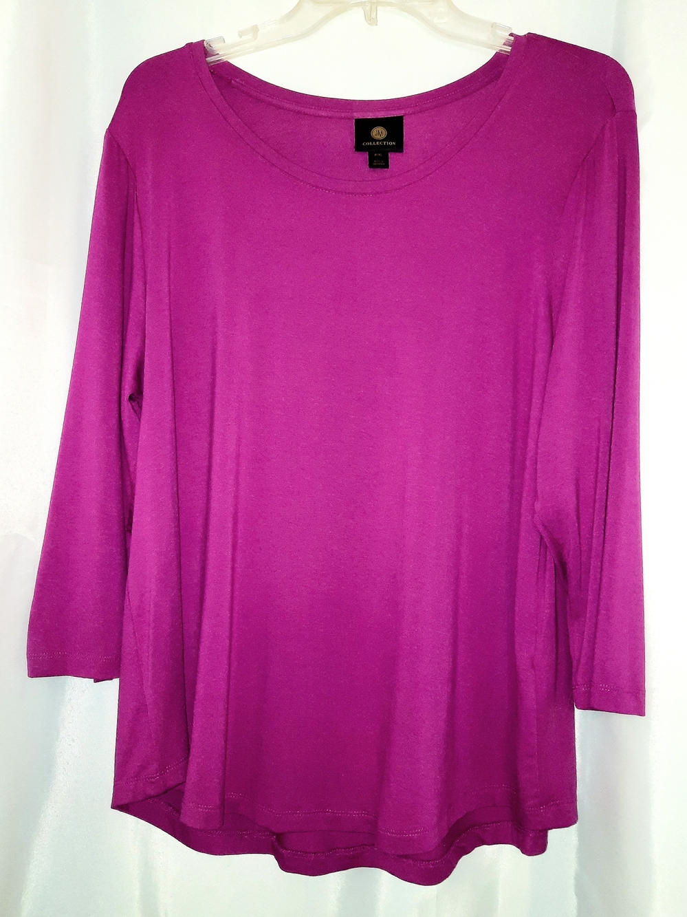 JM Collection Majenta Pink Stretchy Long Sleeve Scoop Neck Top Womens P/XL (NWT)